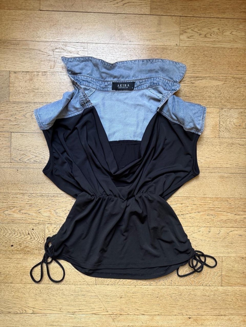 Akira Black Cowl Neck Denim Collar Top Indie Sleaze Clubwear Office Siren Shirt